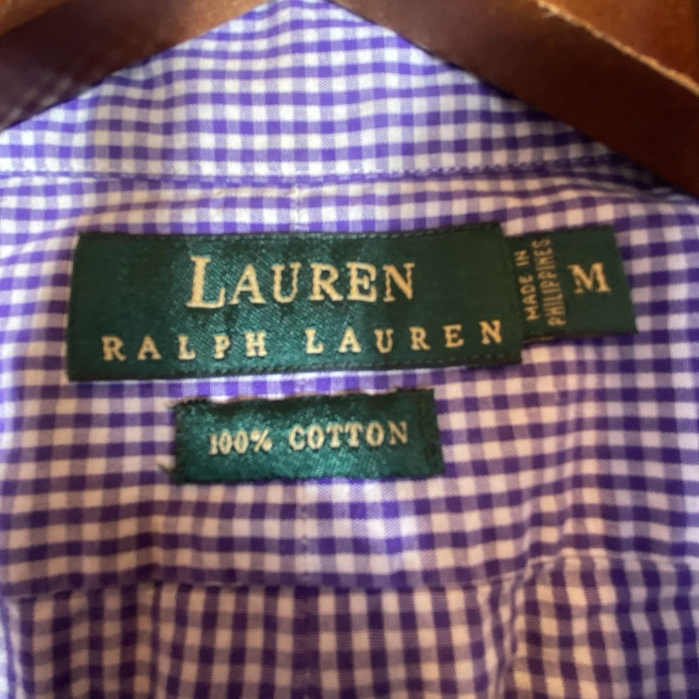 Ralph Lauren Shirt‎ Mens Medium Purple Gingham Check Short Sleeve  Cotton Summer